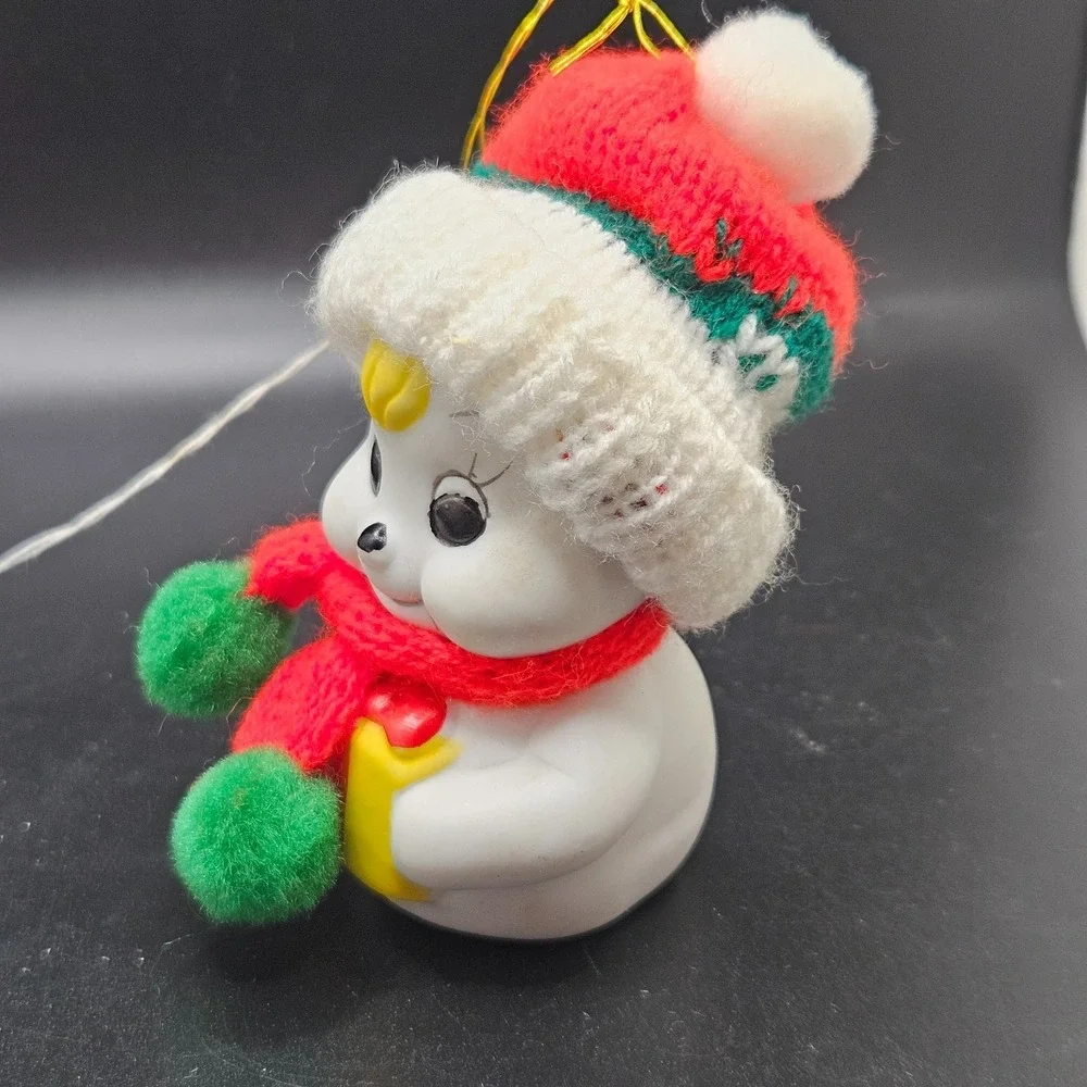 Vintage Giftco Snow Bells Bisque Porcelain Snowman Bell Ornament Taiwan